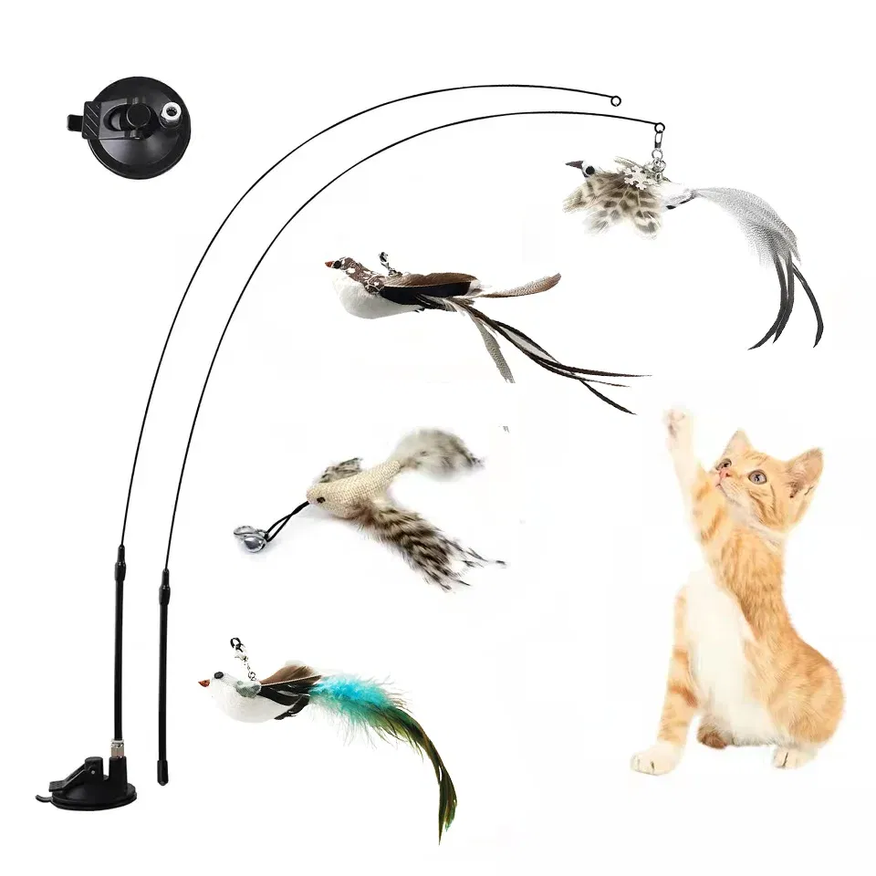 Color: Blue, Ships From: CHINA - Simulation Bird Interactive Funny Cat Stick Toy Furry Feather Bird With Bell Sucker Cat Stick Toy Kitten Playing Pet Accessories