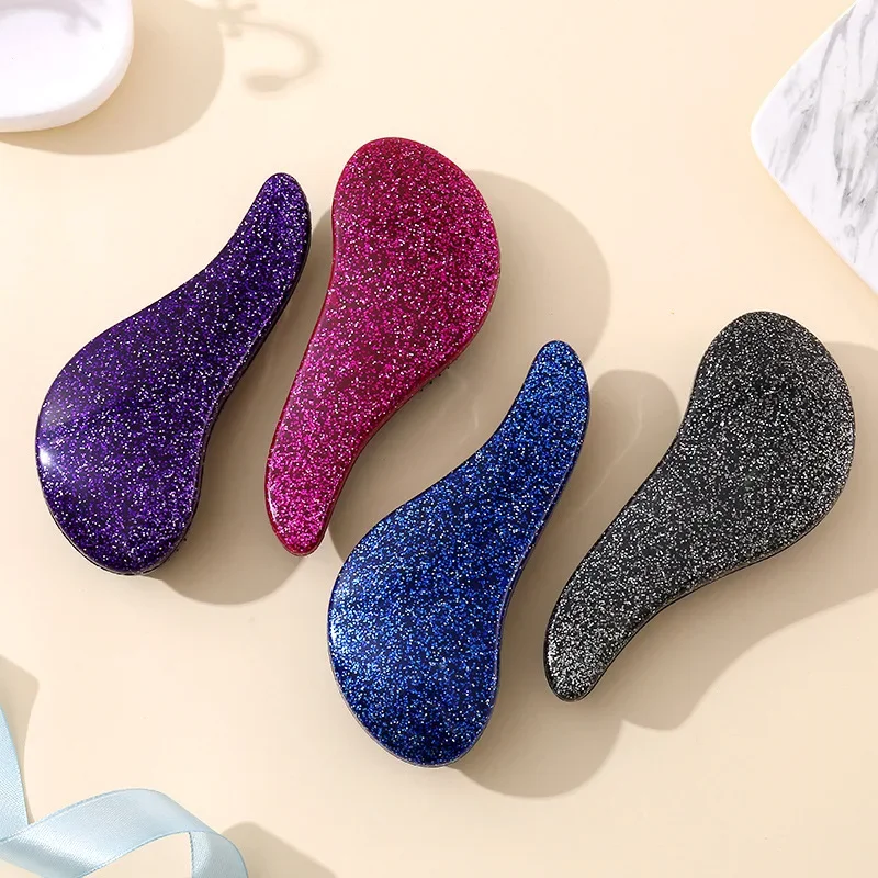 Color: Gold - Children Magic Handle Detangle Hair Comb Shower Massage Hairbrush Anti Static Massage Hair Brush Woman Salon Hair Accessories