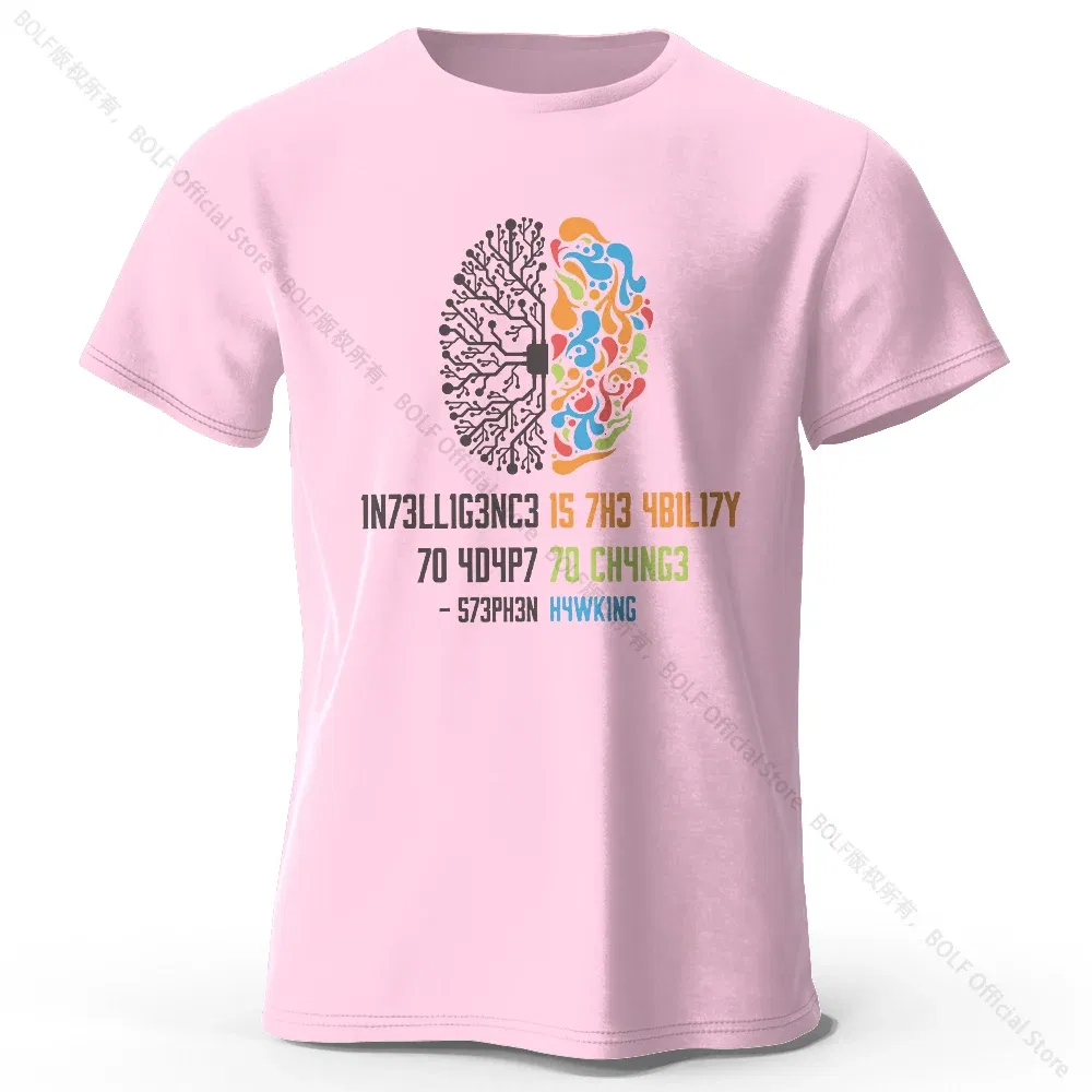 Color: Pink, Size: XL - Funny Brain Power Printed 100% Cotton T-Shirt, Soft & Breathable Round Neck Short Sleeve Tee, Unisex Quirky Style