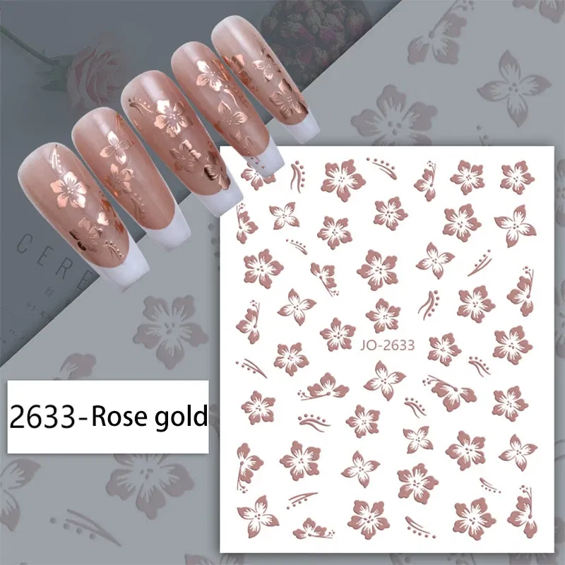 White French 3D Nail Stickers Manicure Gradient Line Flower Nail Art Designs Self-Adhesive Nail Tips Guides for DIY Decoration