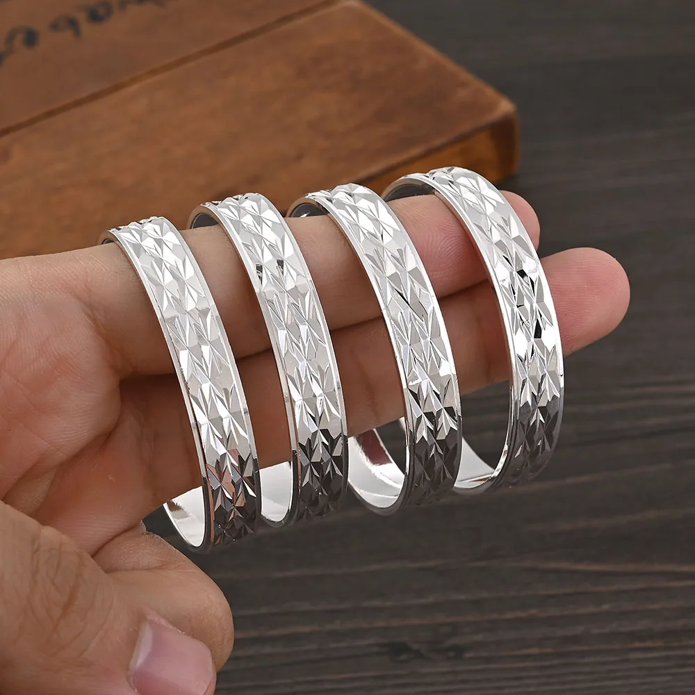 Metal Color: Light Yellow Gold Color - 4Pcs 18k 8mm Width 45MM 55MM 65MM 70MM Dubai Baby Cute Bangles For Girl Jewelry Silve Color Bangles Girls Birthday Jewelry Gifts