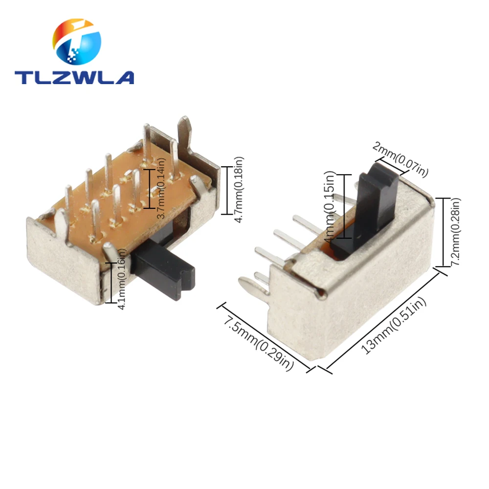10PCS SK23D07 8 Pin PCB 3 Position 2P3T DP3T Miniature Slide Switch Side Knob SK23D07VG4 Handle high 4mm
