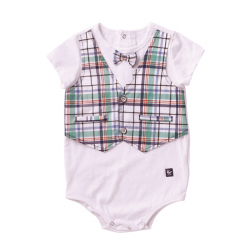 Chequered Waistcoat Short Sleeve Bodysuit | 6-9m