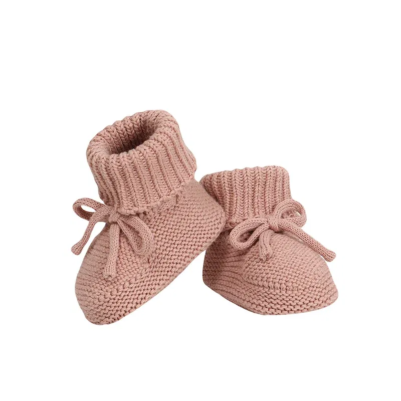 Color: Beige, Baby Age: 0-6 Months - Infant Baby Shoes Knit Cotton Boys Girl Boots Fashion Tie Solid Newborn Walk Bed Footwear Toddler Kid Clothing Accessories 0-18M