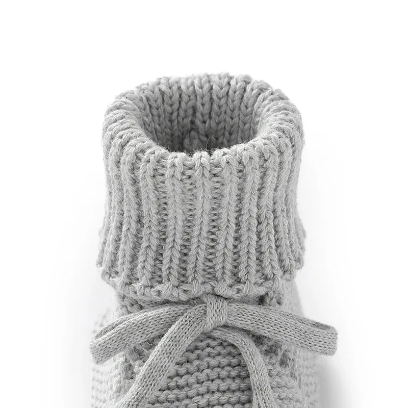Color: Beige, Baby Age: 0-6 Months - Infant Baby Shoes Knit Cotton Boys Girl Boots Fashion Tie Solid Newborn Walk Bed Footwear Toddler Kid Clothing Accessories 0-18M
