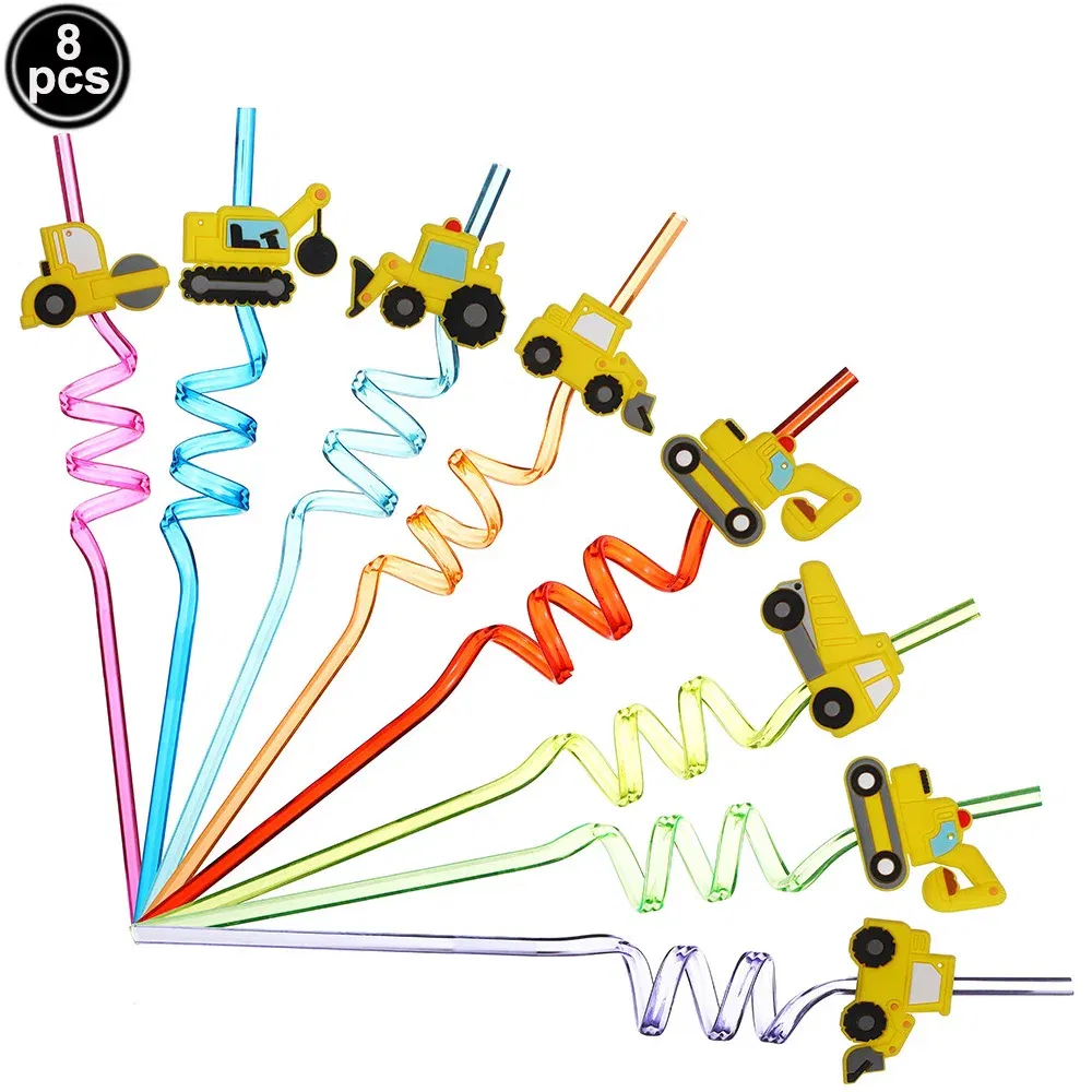 Color: MINT GREEN, Size: L - Kids Drinking Straw Reusable Rainbow Drinking Plastic Straws Unicor Animals Racing Car Birthday Party Favors Decorations