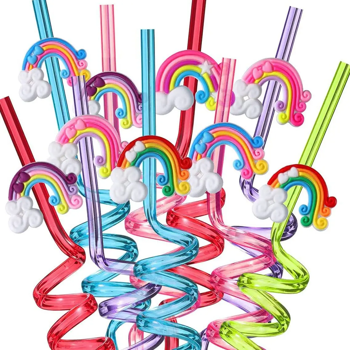 Color: MINT GREEN, Size: L - Kids Drinking Straw Reusable Rainbow Drinking Plastic Straws Unicor Animals Racing Car Birthday Party Favors Decorations