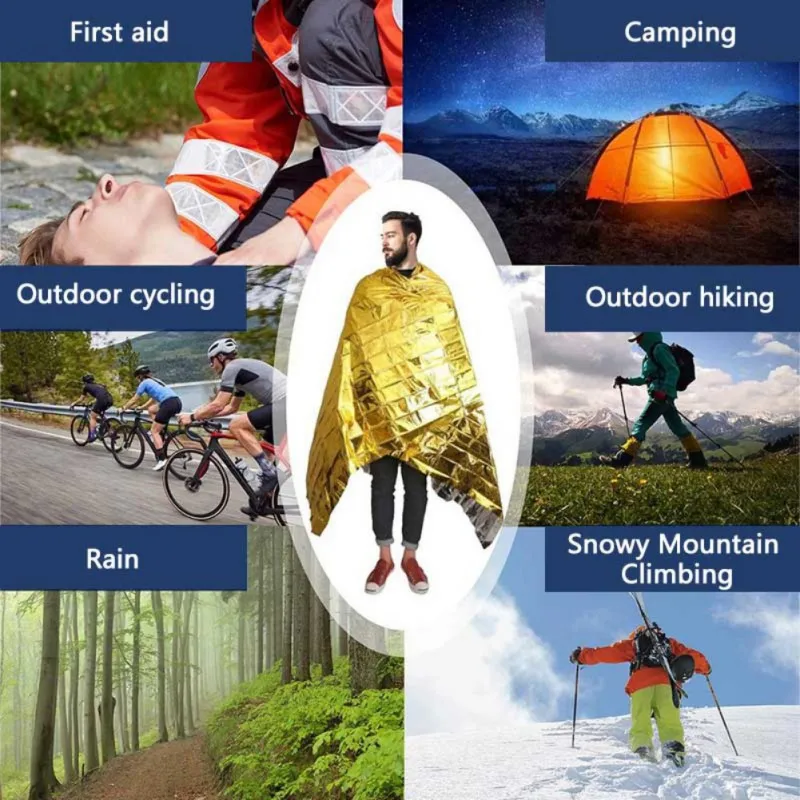Color: Blue, Ships From: CHINA - Emergency Thermal Poncho Blanket Lightweight Folding Water Resistant Windproof Sunshade Reusable First Aid Camping Mat Pad