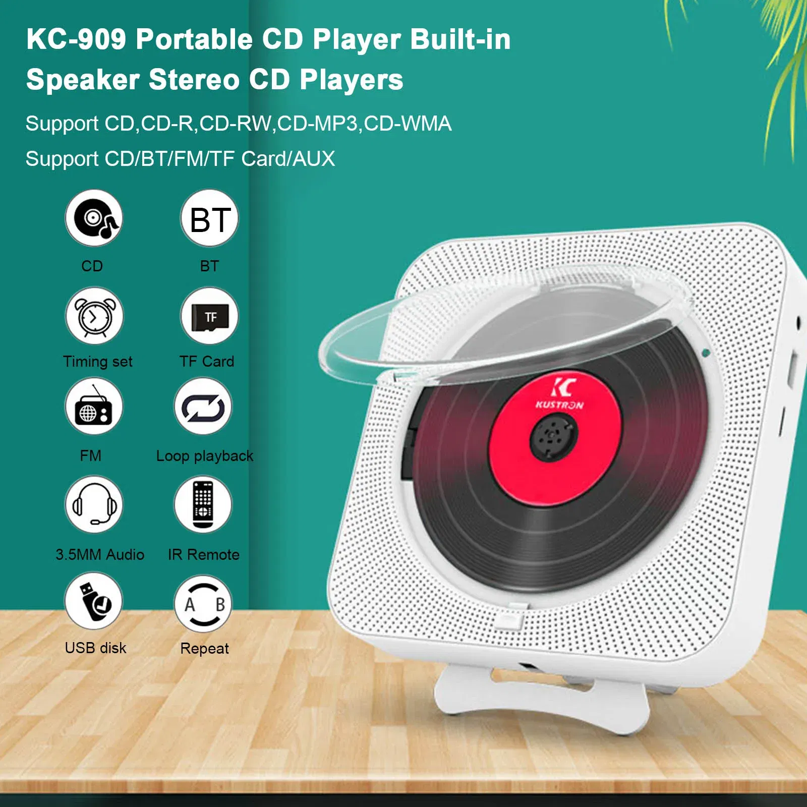 Color: black, Ships From: CHINA - New! Portable CD Player Bluetooth Speaker Stereo CD Players LED Screen Wall Mountable CD Music Player with IR Remote Control FM