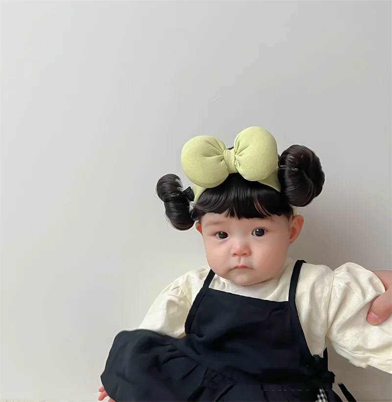 Color: Pink - New Year Hair Accessories Cute Bow Baby Girl Wig Hat Hairpiece Christmas Newborn Children Kids Girls Cosplay Headbands Headwear