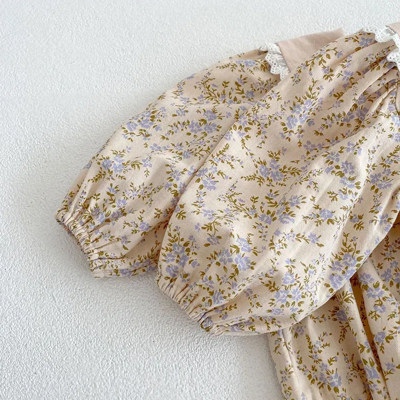 Color: Coffee, Kid Size: 5 - Sweet Kids Baby Girls Long Sleeve Flower Printing Princess Dress Autumn Baby Girls Doll Collar Dress Children Clothes Dress
