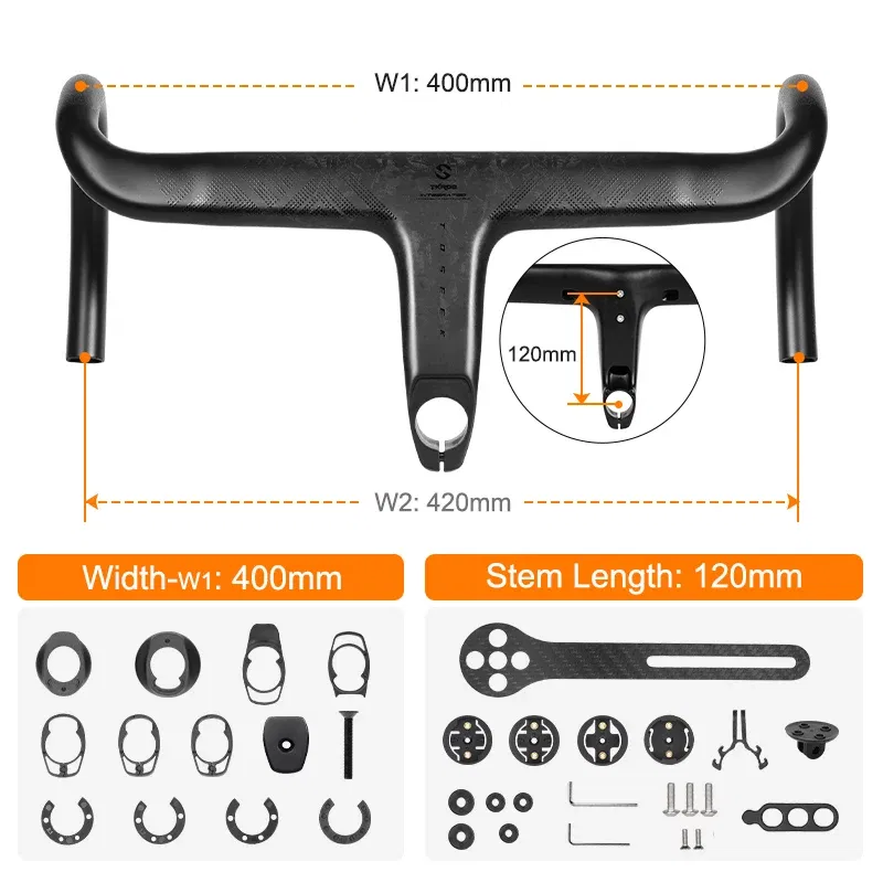 Color: black - TOSEEK Carbon Handlebar Road Carbon handlebar Drop bar T800 Carbon Integrated Handlebar Di2 Bicycle Accessories Carbon Drop bar