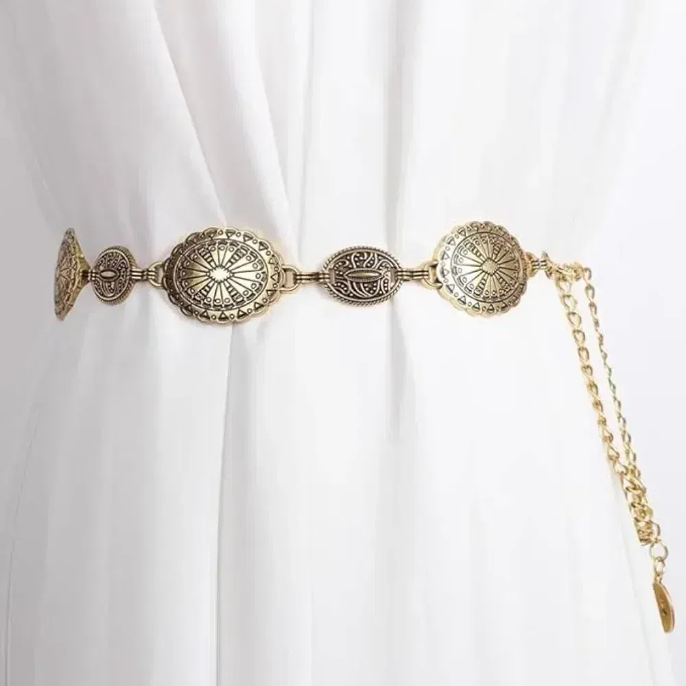 Color: green, Belt Length: 120cm - Metal Chain Belt for Women Cowgirl Western Country Chain Belts Adjustable Concho Belt for Sweaters Dresses Jeans