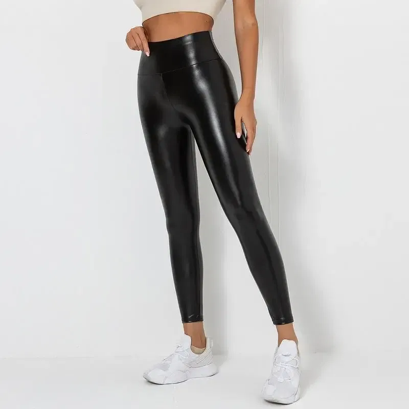 Color: black, Size: XXL - PU Leather Leggings Women Sexy Scrunch Butt Leggings Girls Faux Leather Pants High Waist Push Up Casual Leggings 6 Color