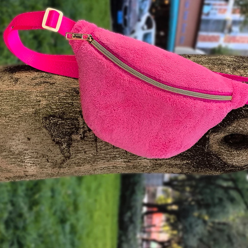 Color: Blue - Plush Colorful Fanny Bag Outdoor Waist Pack Female Banana for Running Walking Fitness Gym Pouch Wedding Party Bridal Bag Gift
