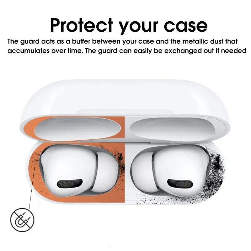 Color: BROWN - Metal Dustproof Sticker for Apple Airpods Pro Headphone Covers for Airpods Pro 2 Headphones Charging Case Protective Accessories