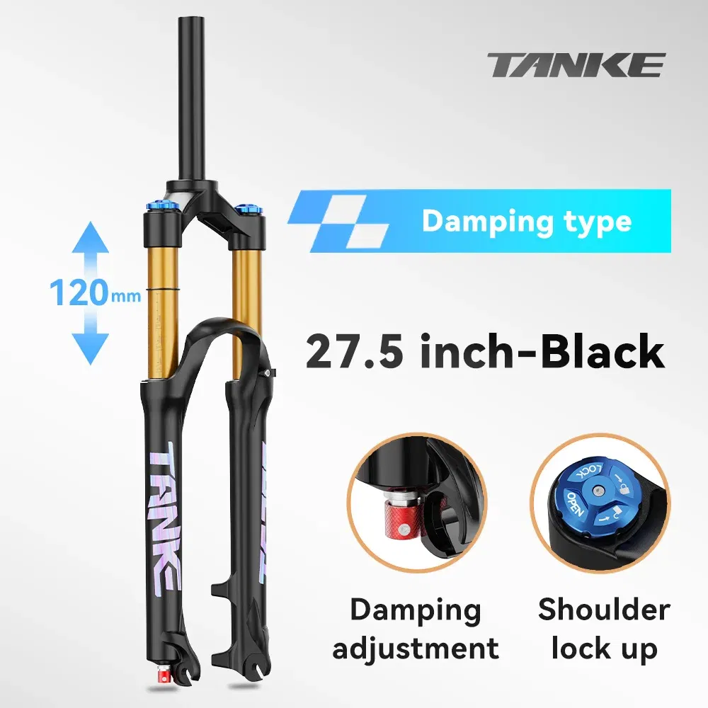 TANKE Bike Fork Rebound Adjustable MTB Air Front Suspension 26/27.5/29 Inch 120mm Travel Quick Release Fork Bicycle Accessories