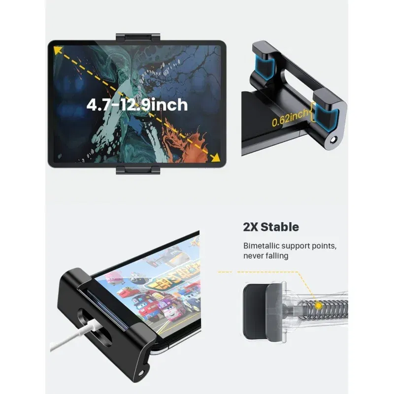 Color: black - Car Holder For 4.7-13 in Tablet & Phone Holder Back Seat Headrest Mounting Holder Accessories iPad Pro 12.9''