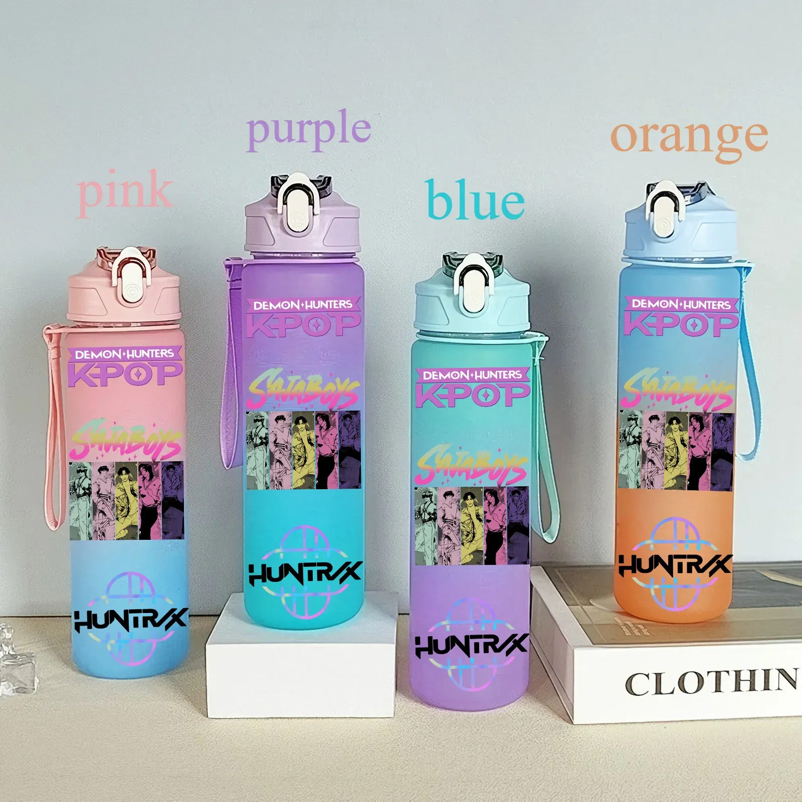 Color: light green, Size: 12" - 750ML K-pop Demon Hunters HUNTR X Rumi Mira Zoey Jinu Celine Kpop Plastic Water Cup K Pop Drinking Bottle School Huntrix Gourde