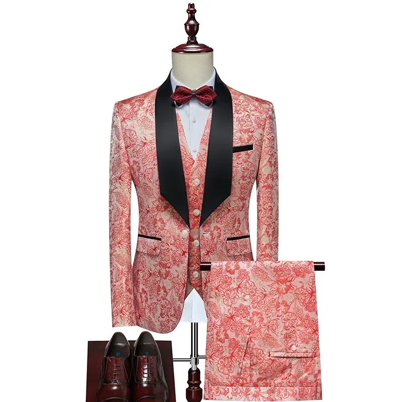 Men's  Evening Dress Bridegroom Suit British Wedding Business Casual Fashion Three-piece Set with Vest And Trousers Sizes M-6XL