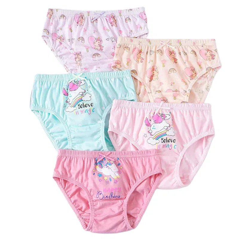 Color: Brown, Kid Size: 2T - 5 Pack Girls Cotton Briefs With Exquisite Box, Queen Elsa Kids Soft Girls Panties, Princess Cartoon Children's Underpants 2-14T