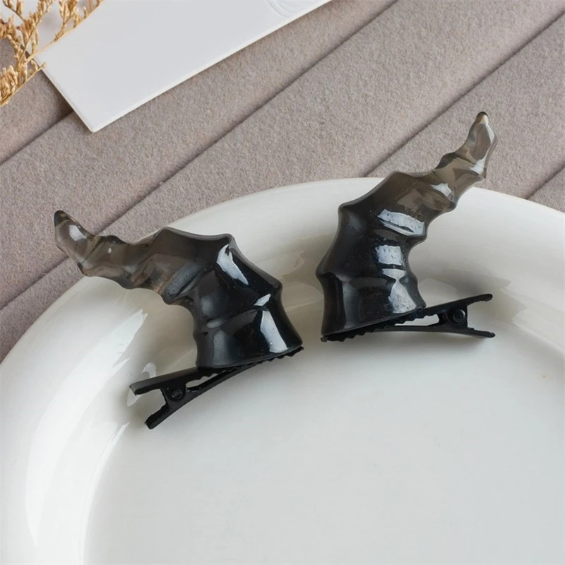 Color: black - 2PCS Goth Devil Horn Hair Clip Halloween Party Headwear for Woman Girls Taking Photo Braids Role Play Hairpin