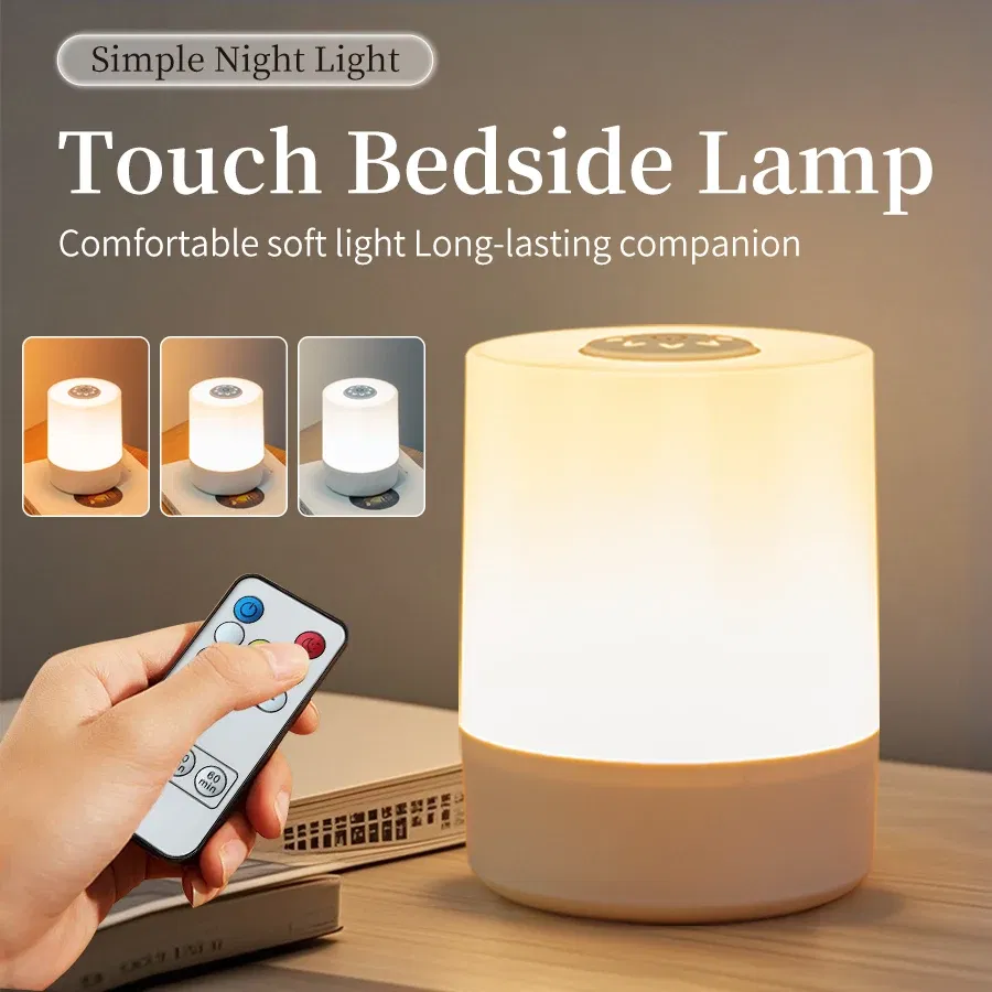Emitting Color: Blue - Touch Night Lamp USB LED Lamp Remote Control Switch Rechargeable Three Colors Lights Bedroom Portable Table Bedside Night Lamp