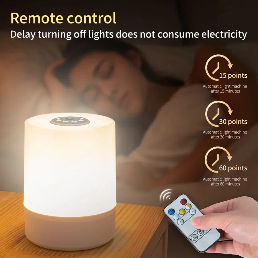 Emitting Color: Blue - Touch Night Lamp USB LED Lamp Remote Control Switch Rechargeable Three Colors Lights Bedroom Portable Table Bedside Night Lamp