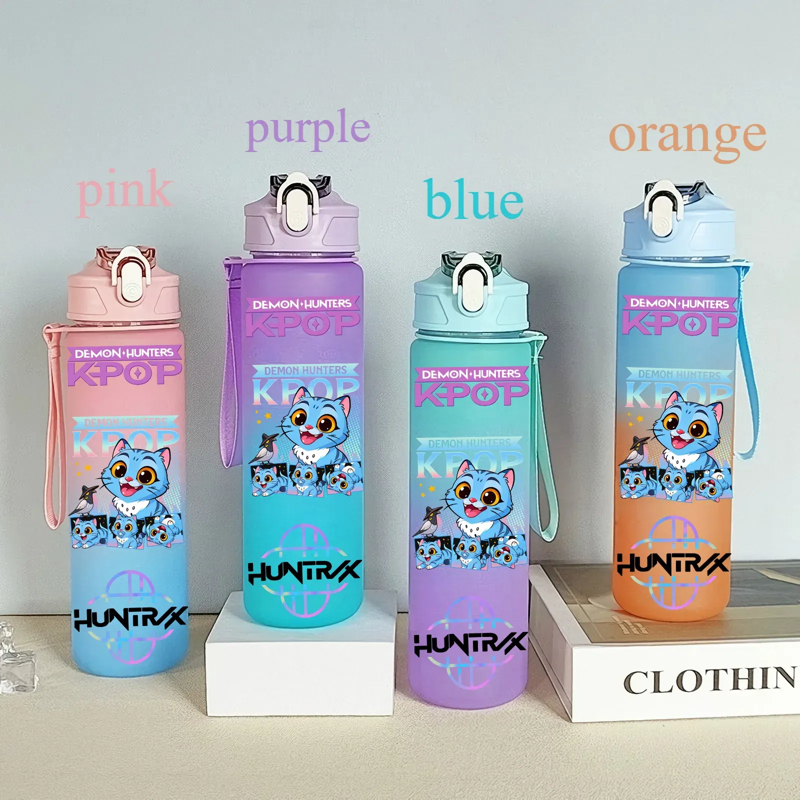 Color: Burgundy, Size: 25cm - 750ML K-pop Demon Hunters HUNTR X Rumi Mira Zoey Jinu Celine Kpop Plastic Water Cup K Pop Drinking Bottle School Huntrix Gourde