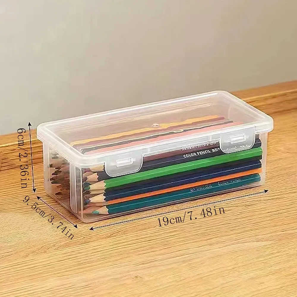 Color: Red - 1/2/3/4pcs Plastic Translucent Pencil Case Large Capacity Pencil Boxes Portable Storage Organizer Box Student Office Supplies