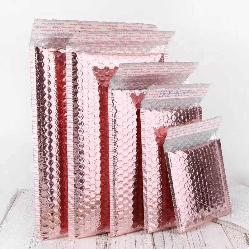 Color: Light Yellow, Gift Box Size: 15.5x10.5x8.5cm, Gift Bag Size: 9x15cm - 10pcs Multi-Size Rose Gold Aluminum Foil Shipping Mailing Bags Waterproof Express Bubble Bags for Gift Packaging Envelope