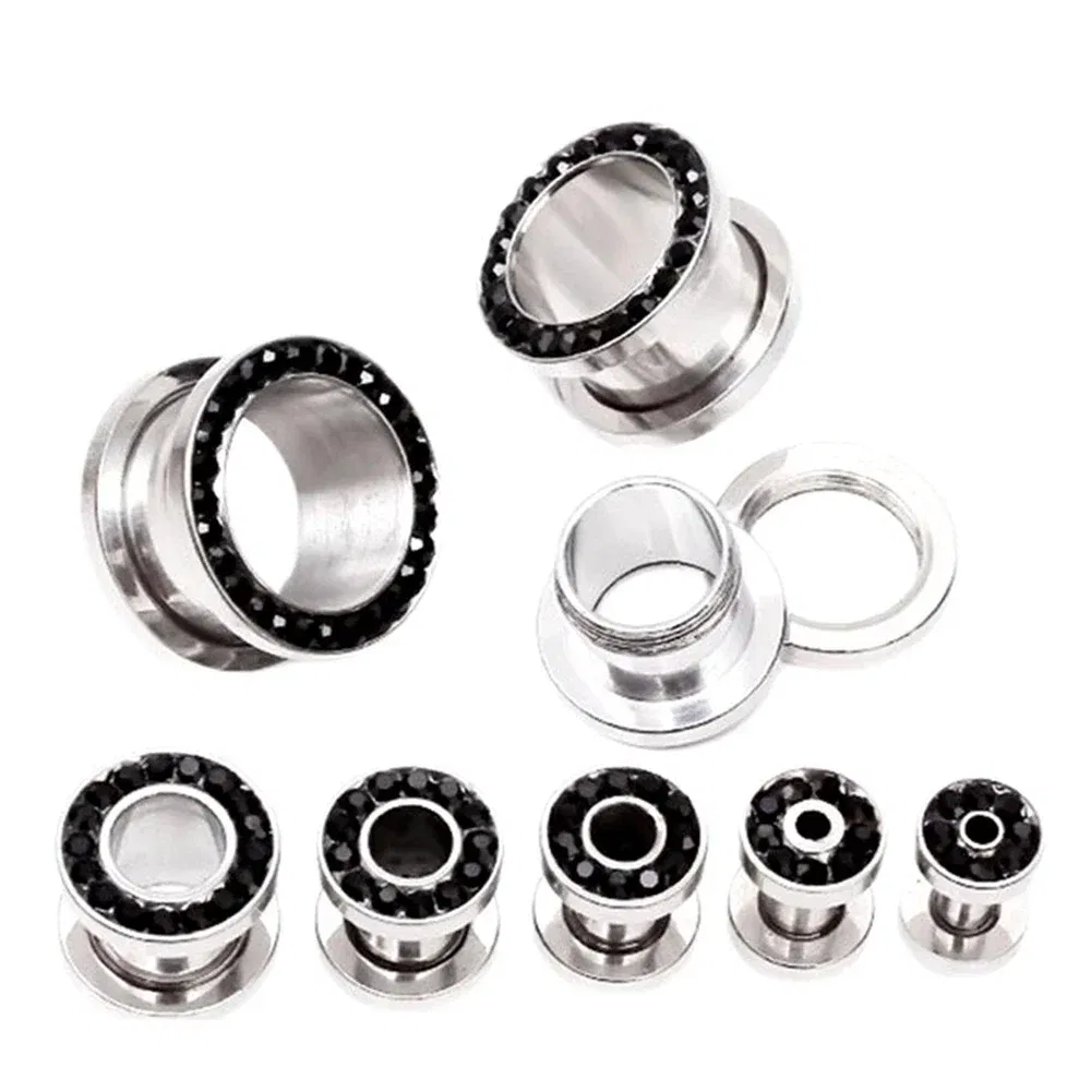 Metal color: Antique Copper Plated, Main Stone Color: GRAY - 2pc Steel Multicolour Crystal Ear Plug Flesh Tunnel 8g ( 3mm ) - 1" ( 25mm ) Gauge Expander Stretcher Screw Fit