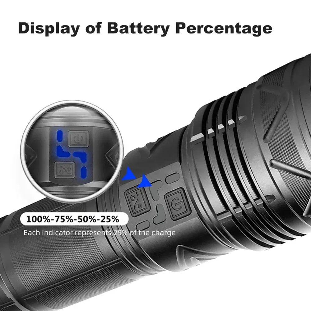 Emitting Color: Yellow - High Power Tactical Rechargeable led flashlight long range very powerful Lantern 100W usb charging lamp Torch with indicator