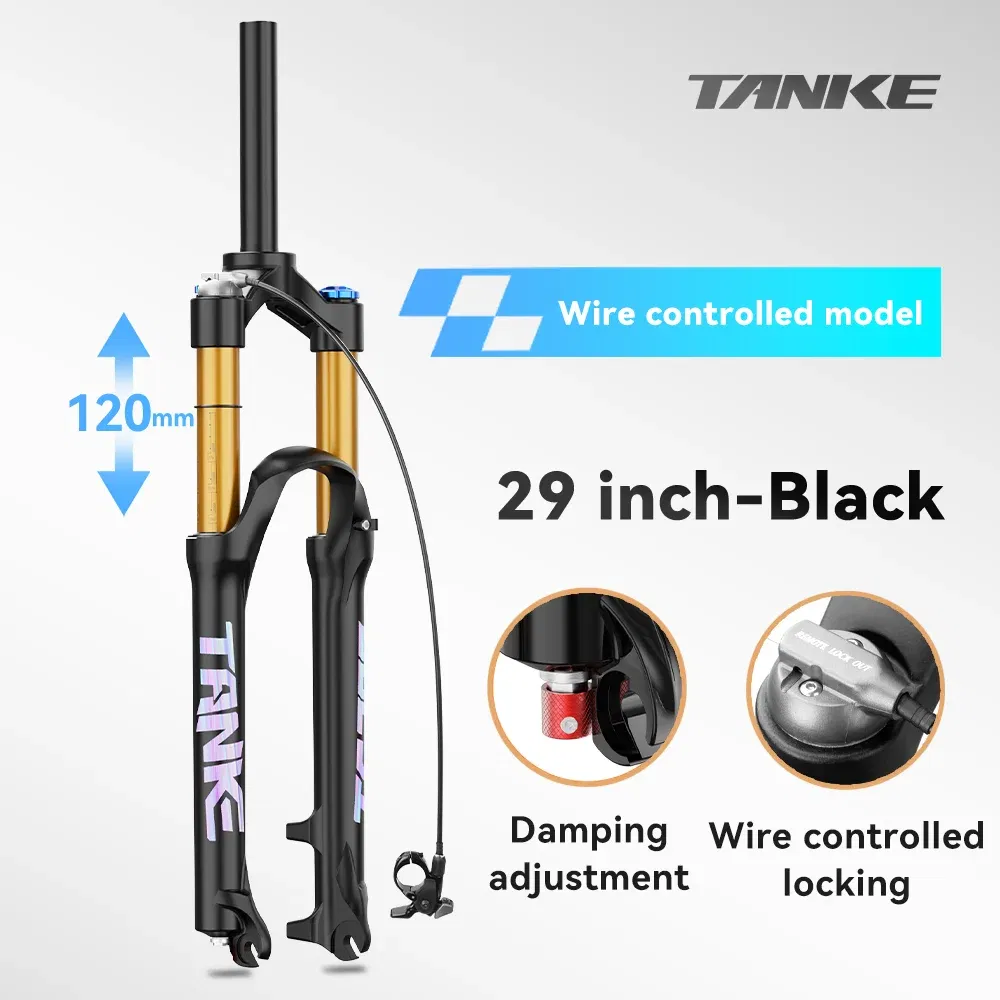 TANKE Bike Fork Rebound Adjustable MTB Air Front Suspension 26/27.5/29 Inch 120mm Travel Quick Release Fork Bicycle Accessories