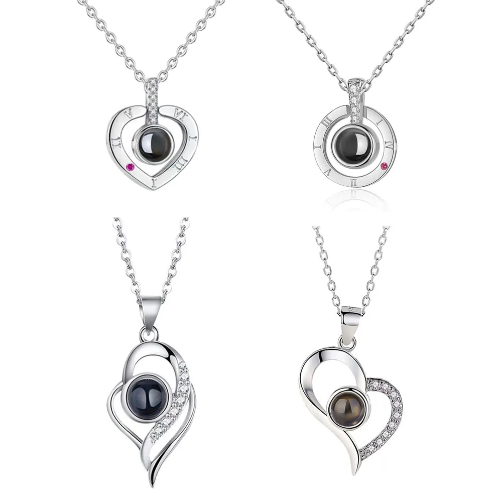 Metal Color: Blue Zinc, Length: 50cm, Ships From: CHINA - Heart Projection Photo Necklace Pet Photo Pendant Chain Pet Memorial Gift Anniversary gift Valentine's