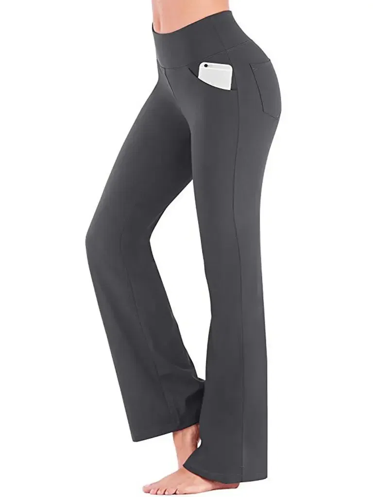 Color: GRAY, Size: 4XL - Ogilvy Mather Solid Elegant Female Lady Women's Legs Pants Palazzo Flared Wide Killer High Waist OL Ladies Career Long Trousers