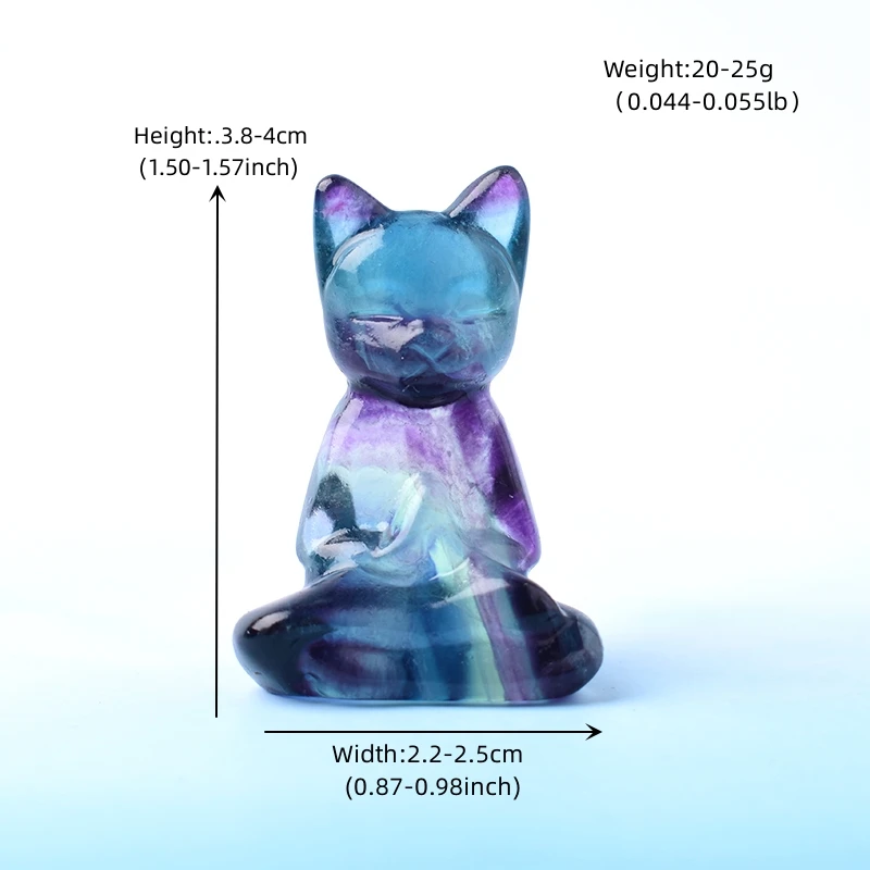 Natural Fluorite Carving Cat Crystal Animals Figurine Reiki Healing Simple Ornaments For Home Tabletop Decoration Gift