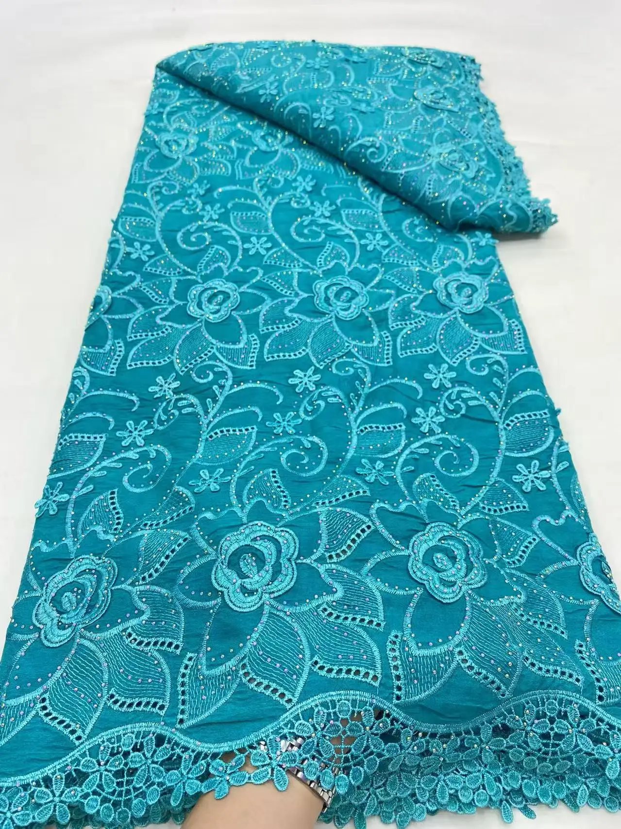 Color: Beige, Width: 120cm, Length: 5 yards - 5 Yards Nigerian Guipure Cord Lace Fabric High Quality Embroidery African Milk Silk Wedding Lace Fabric 2025 Material