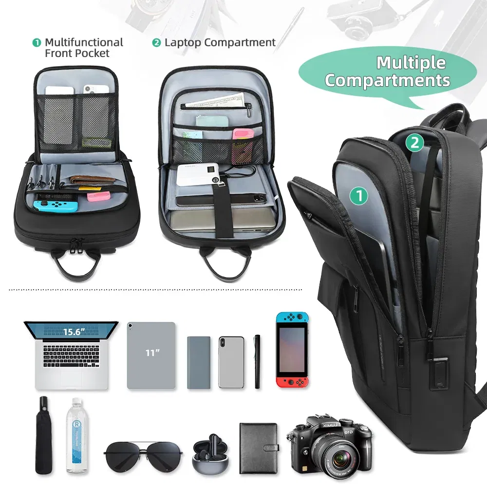 Color: GRAY, Ships From: CHINA - Heroic Knight Slim Backpack for Men Multifunction Work Backpack for 15.6" Laptop bag Waterproof Business Bag College Bag Male