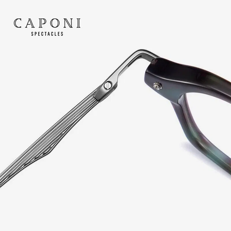 Frame Color: green - CAPONI Fashion Gentlemen's Glasses Frame Pure Titanium Acetate Retro Anti Blue Light Eyeglasses German Designer Spectacles JF413