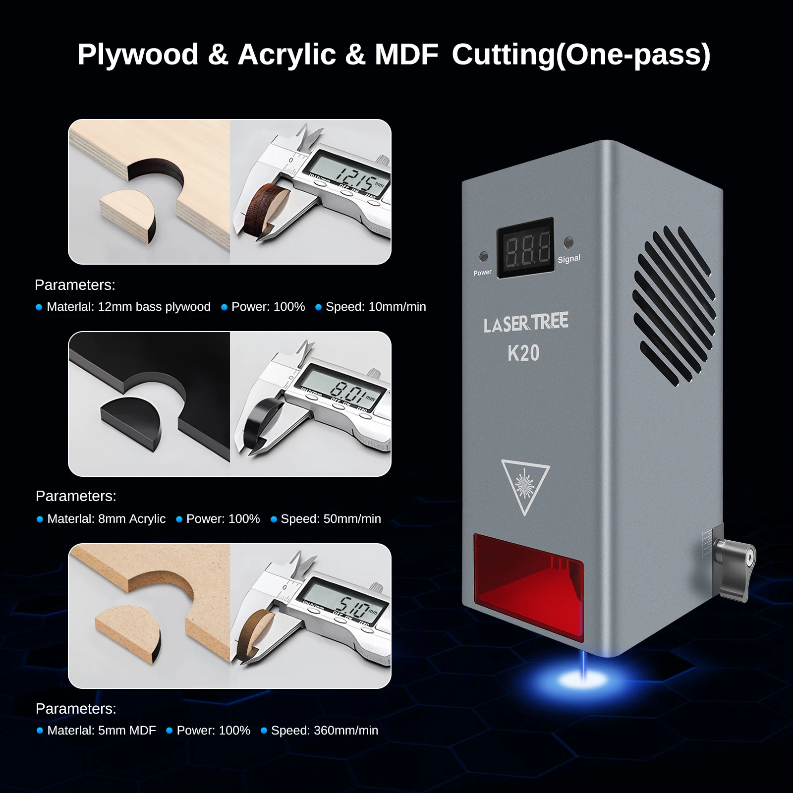 Color: Yellow, Size: XS, Ships From: CHINA - LASER TREE K20 20W Optical Power Laser Head with Air Assist TTL Blue Light Module for Laser Machine Cutting Engraving DIY Tools