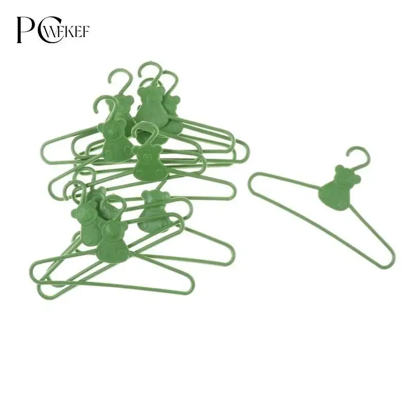Color: Dark Khaki - 10/20 PCS / Lot Lovely Green Hangers Mini Cute Wardrobe Dress Coat Clothes Plastic Accessories For Babi Doll Dollhouse Gift Toy