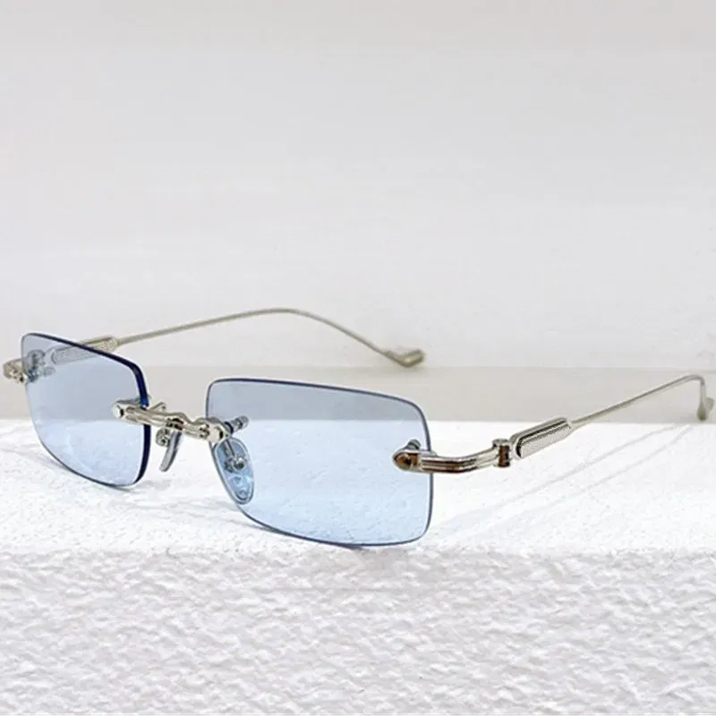 Vintage Round Square Rimless Sunglasses UV400 Polaring Unisex NoCase 54-21-140Light Titanium Colo-Fading Gogg