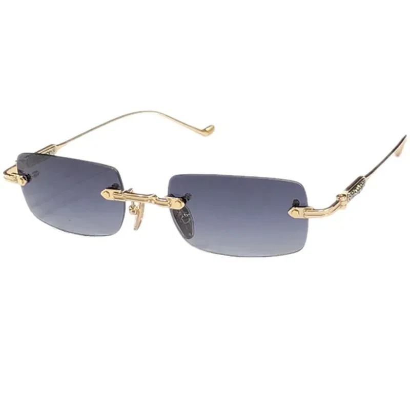 Vintage Round Square Rimless Sunglasses UV400 Polaring Unisex NoCase 54-21-140Light Titanium Colo-Fading Gogg