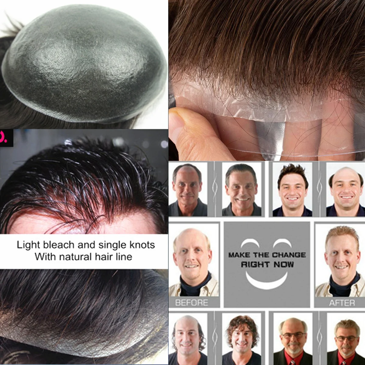 Poly Skin Toupee for Men Human Hair Pieces hair replacement System for Men Thin skin PU hair prosthesis