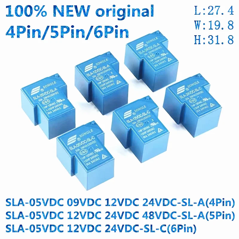 Color: Red - 10Pcs New Power Relay SLA SLA-05V 09 12V 24V 48VDC-SL-A -C 4Pin /5Pin /6Pin 30A T90 SLA-05VDC-SL-A SLA-12VDC-SL-A SLA-24VDC-SL-C