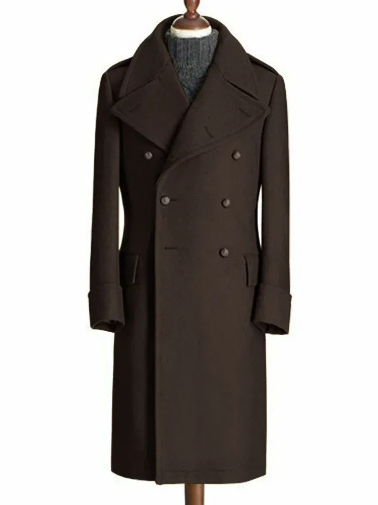 Color: Brown, Size: L - Windbreak Men's Jacket Wool Long Coat Lapel Double Breasted Men's Trench Coats Windbreakers Jackets Man Winter 2023 Martens Male