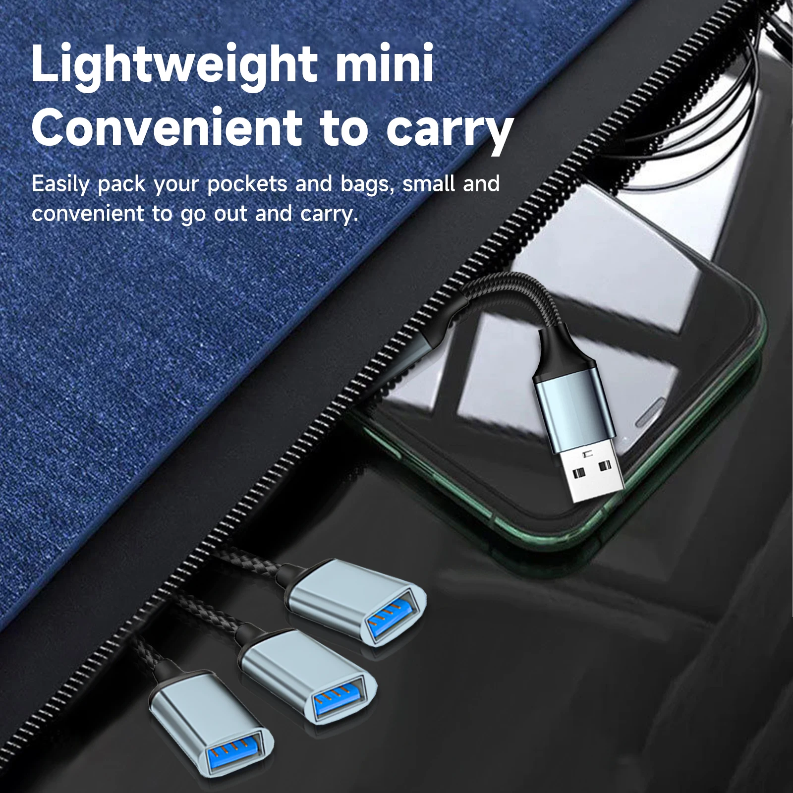 Color: black - USB Splitter Cable 1 in 3 Out,USB-A expansion hub, multi USB port expansion converter for Car, PC