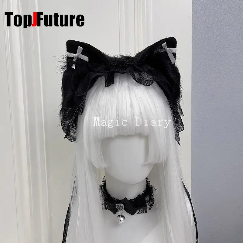 Color: GRAY, Size: One Size - Japanese Subculture Y2K Girls Cosplay Lace Ruffle Beast ear Hair band Gothic Lolita Harajuku Women's Hair hoops Hair Accessories