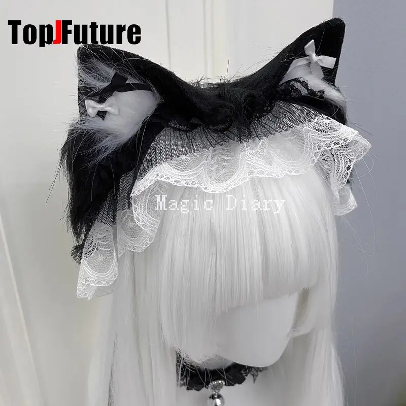Color: GRAY, Size: One Size - Japanese Subculture Y2K Girls Cosplay Lace Ruffle Beast ear Hair band Gothic Lolita Harajuku Women's Hair hoops Hair Accessories